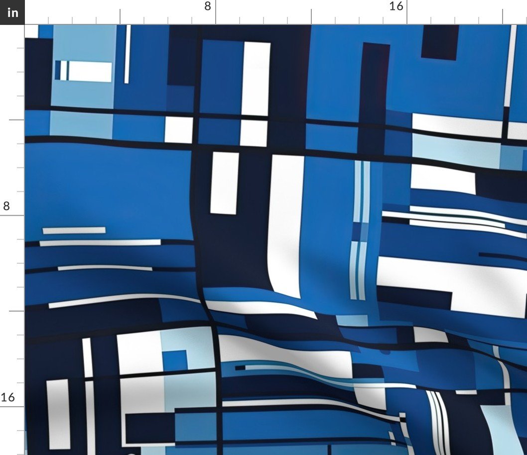 De Stijl Geometric Color Pattern in Blue Fabric