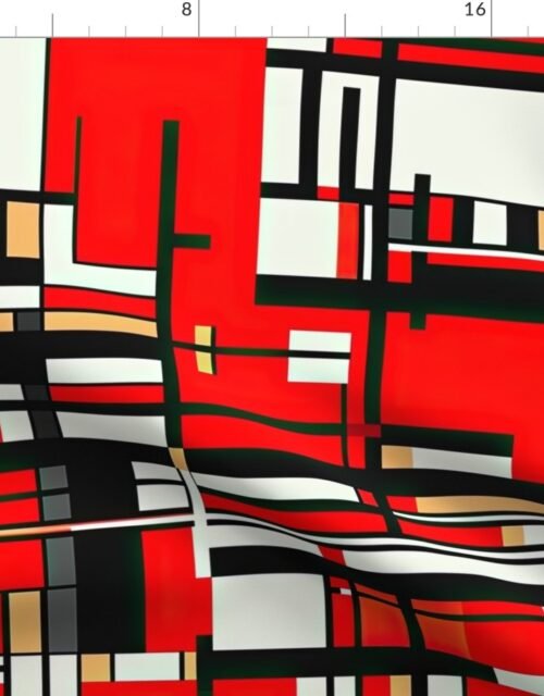 De Stijl Geometric Color Pattern in Red Fabric
