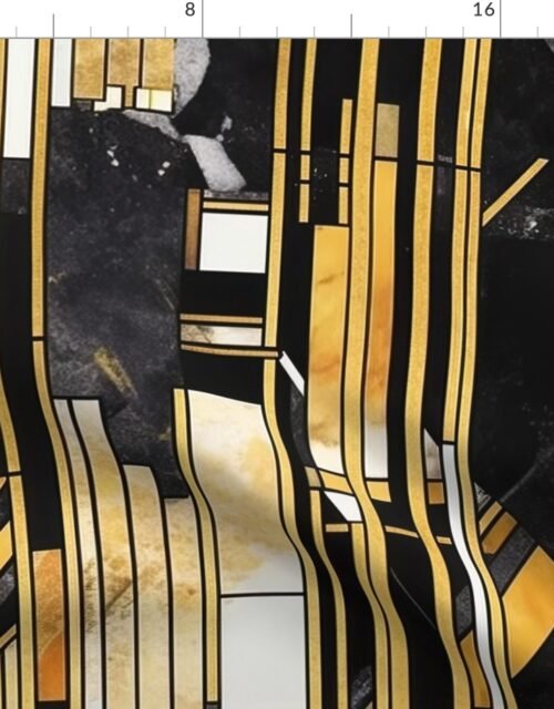 De_Stijl_black_and_gold_artdeco_watercolor Fabric