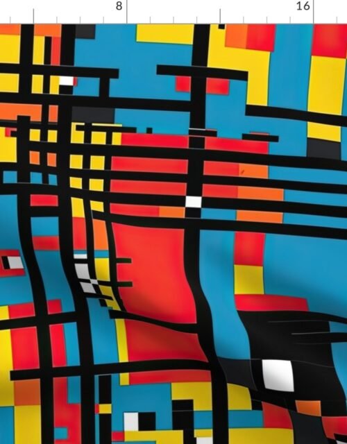 De Stijl iin Geometric  Pattern in Watercolor Retro Summer Colors Fabric