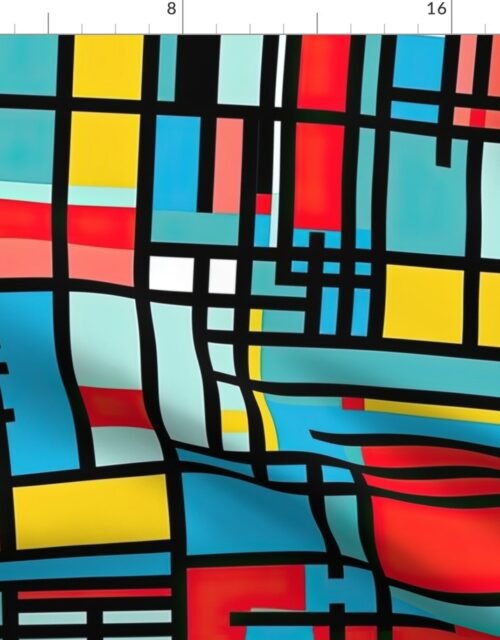 De Stijl in Geometric  Pattern in Watercolor Retro Summer Colors Fabric