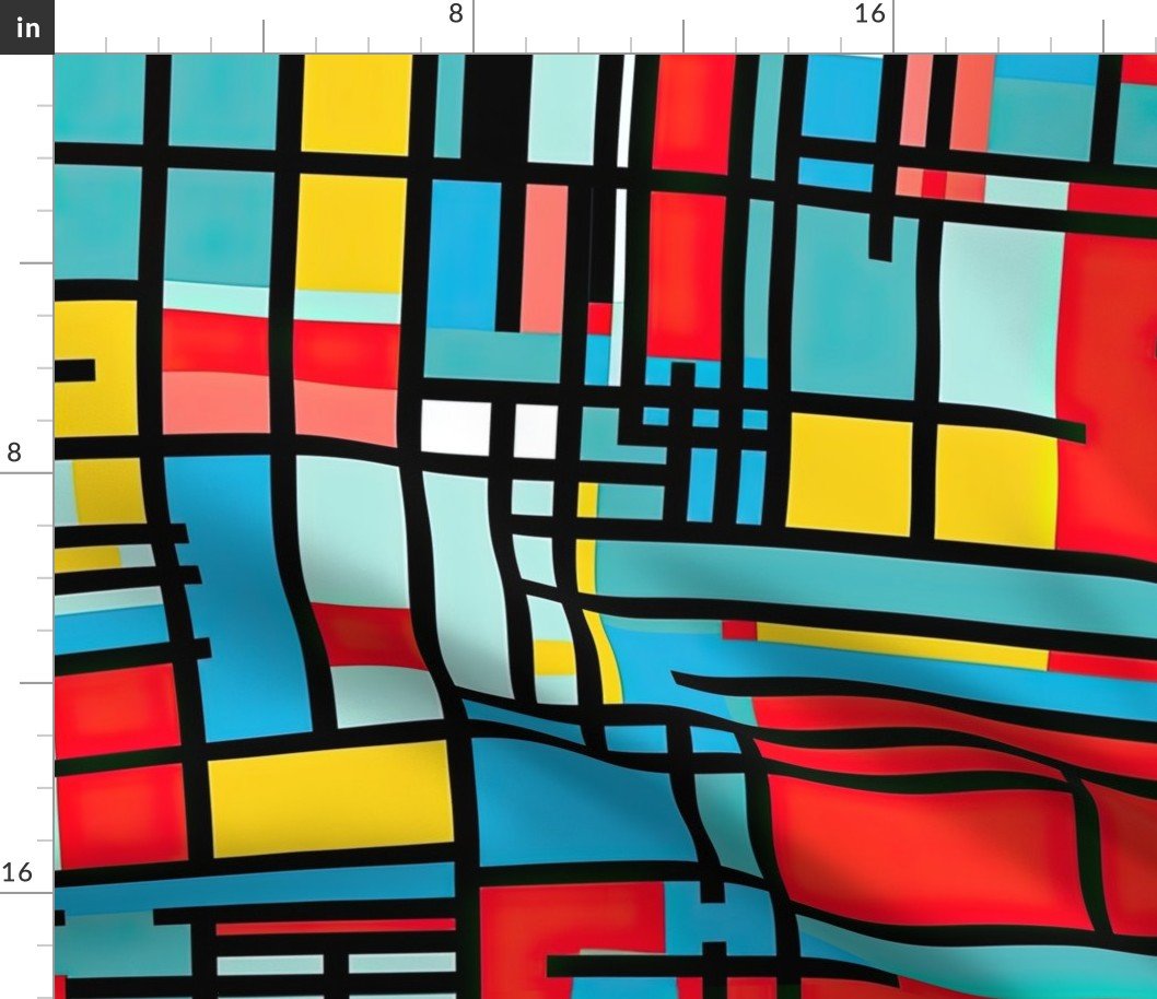 De Stijl in Geometric  Pattern in Watercolor Retro Summer Colors Fabric