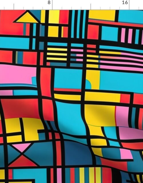 De Stijl in Geometric  Pattern in Watercolor Retro Summer Colors Fabric