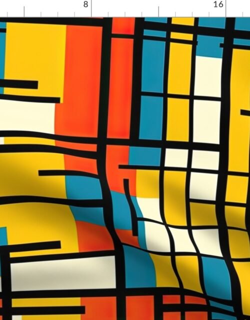 De Stijl in Geometric  Pattern in Watercolor Retro Summer Colors Fabric