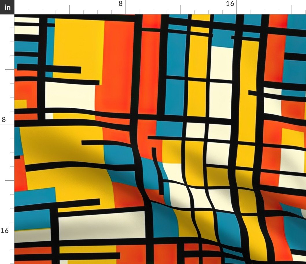 De Stijl in Geometric  Pattern in Watercolor Retro Summer Colors Fabric