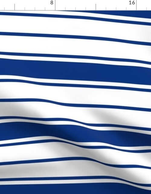 Deep Water Blue and White Horizontal French Stripe Fabric