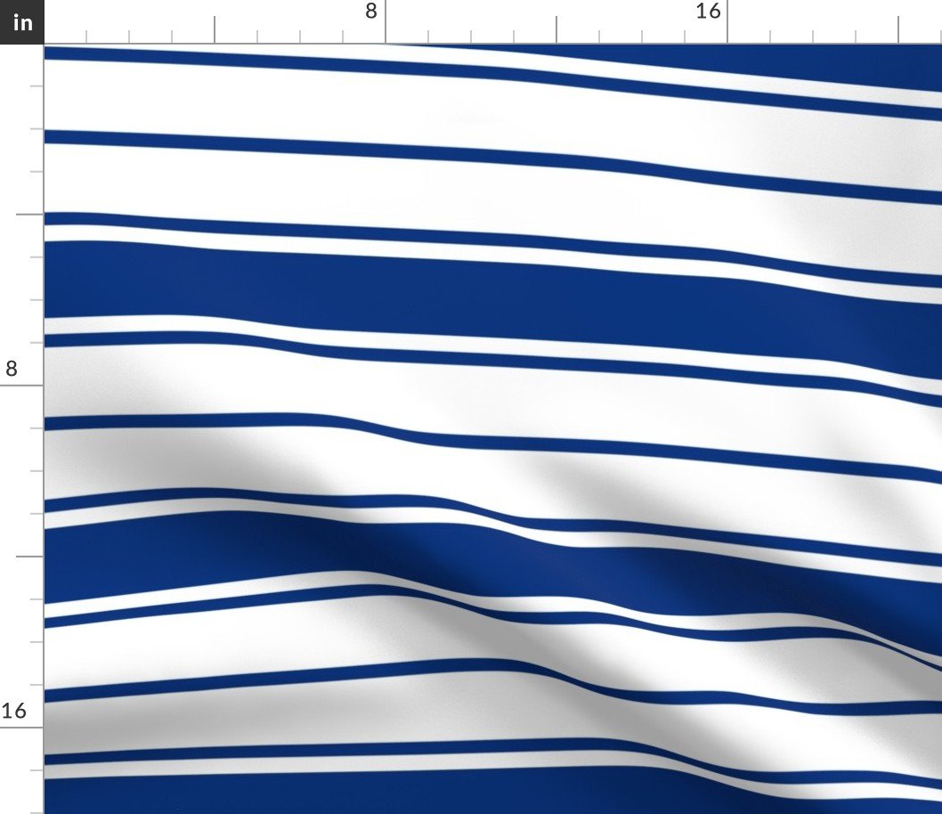 Deep Water Blue and White Horizontal French Stripe Fabric Deep Water Blue and White Horizontal French Stripe Fabric