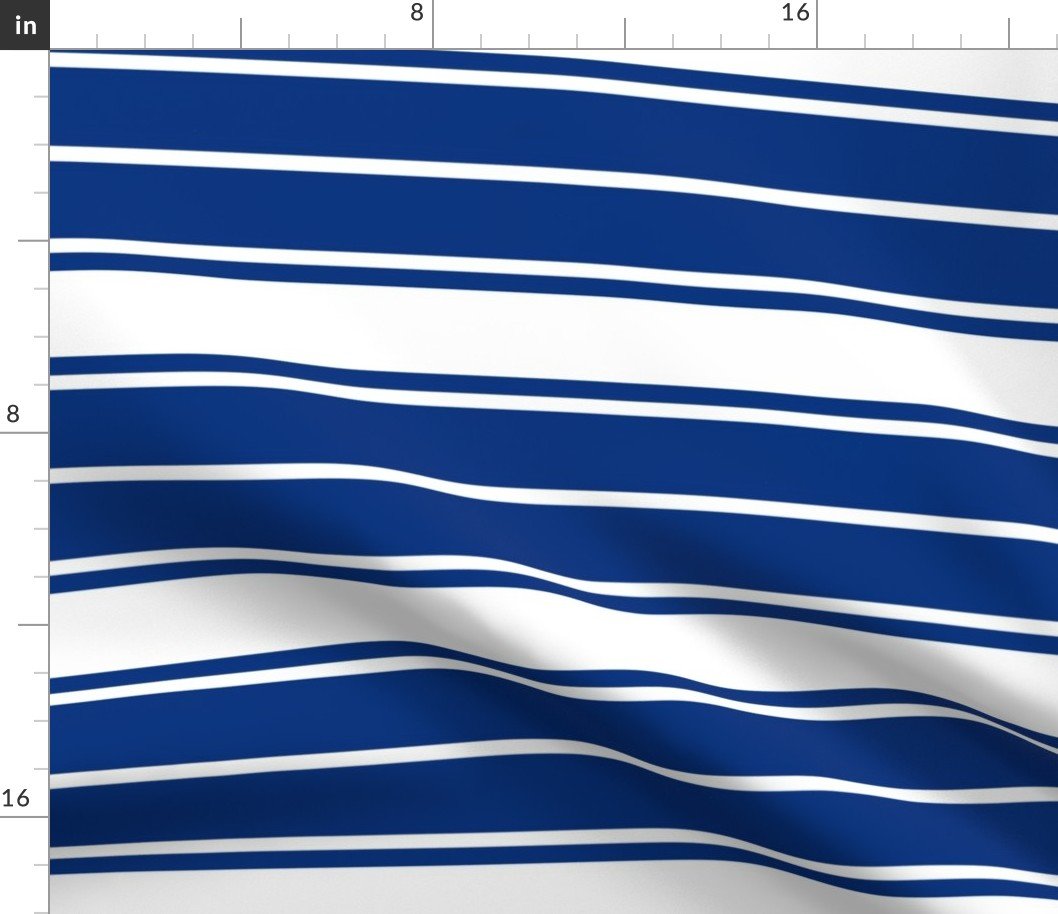 Deep Water Blue and White Horizontal French Stripe Fabric Deep Water Blue and White Horizontal French Stripe Fabric