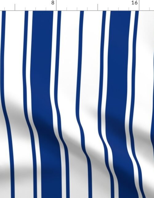 Deep Water Blue and White Vertical French Stripe Fabric