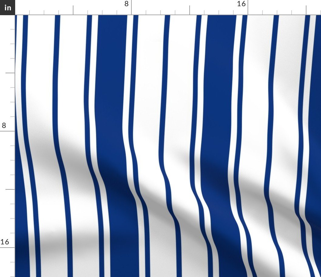 Deep Water Blue and White Vertical French Stripe Fabric Deep Water Blue and White Vertical French Stripe Fabric
