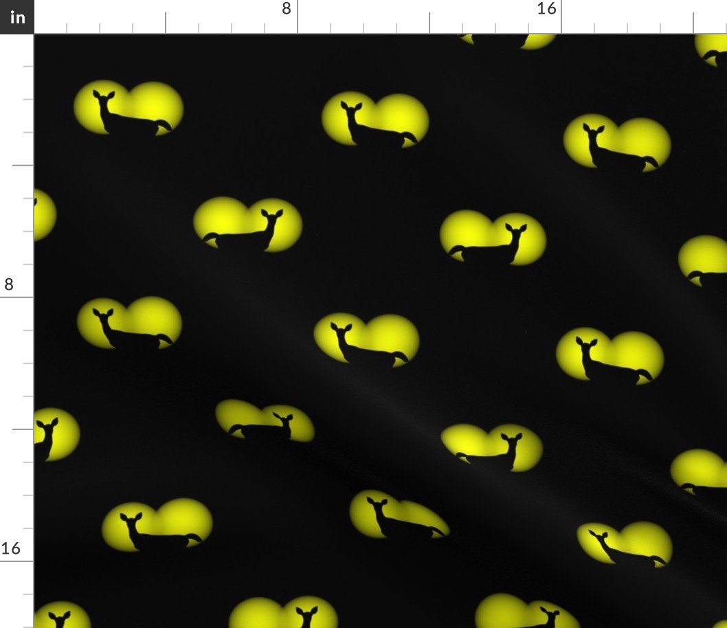 Deer Caught in Headlights- Bright Yellow Eyes in the Dark Fabric Deer Caught in Headlights- Bright Yellow Eyes in the Dark Fabric