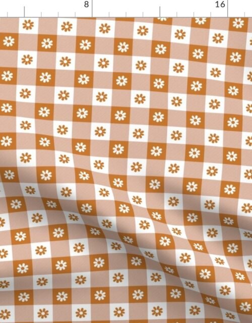 Desert Sun  and White Gingham Floral Check with Center Floral Medallions in Desert Sun and White Fabric