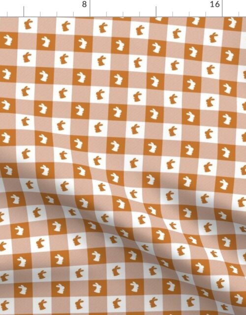 Desert Sun and White Gingham Easter Check with Center Bunny Medallions in Desert Sun and White Fabric