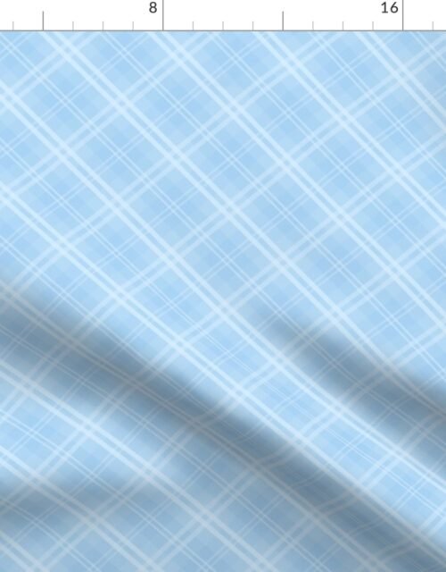 Diagonal Tartan Check Plaid in Pastel Baby Blue with Pale Blue Lines Fabric