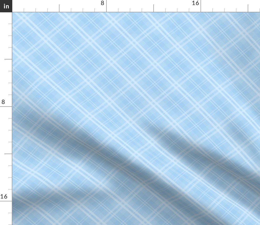 Diagonal Tartan Check Plaid in Pastel Baby Blue with Pale Blue Lines Fabric