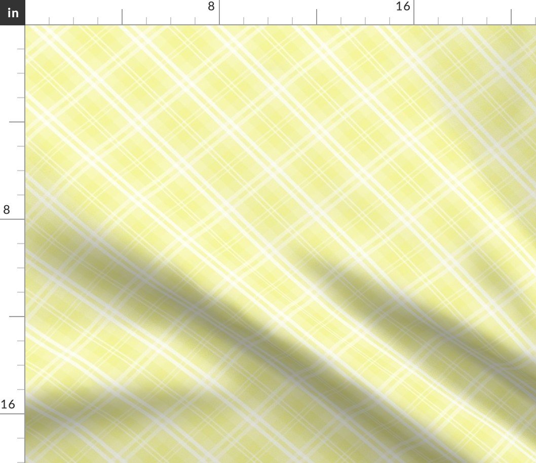 Diagonal Tartan Check Plaid in Pastel Lemon Yellow with White Lines Fabric