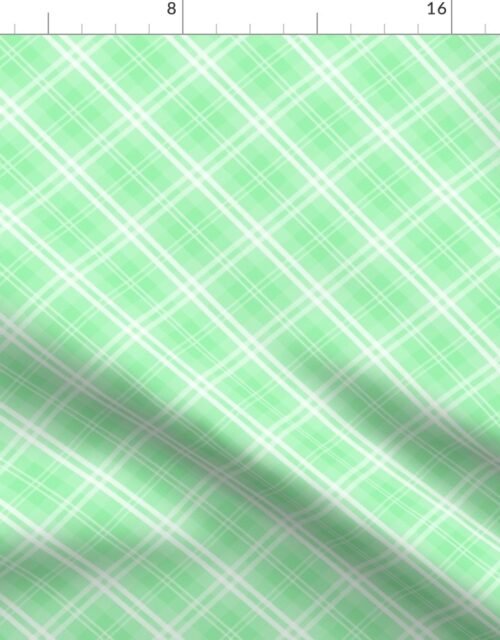 Diagonal Tartan Check Plaid in Pastel Mint Green with White Lines Fabric
