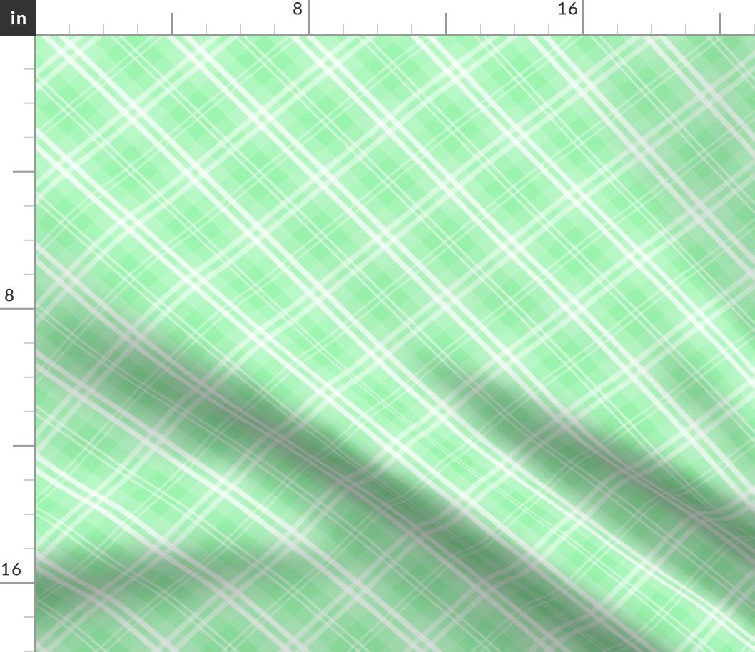 Diagonal Tartan Check Plaid in Pastel Mint Green with White Lines Fabric