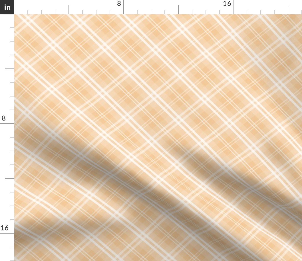 Diagonal Tartan Check Plaid in Pastel Peachy Orange with White Lines Fabric