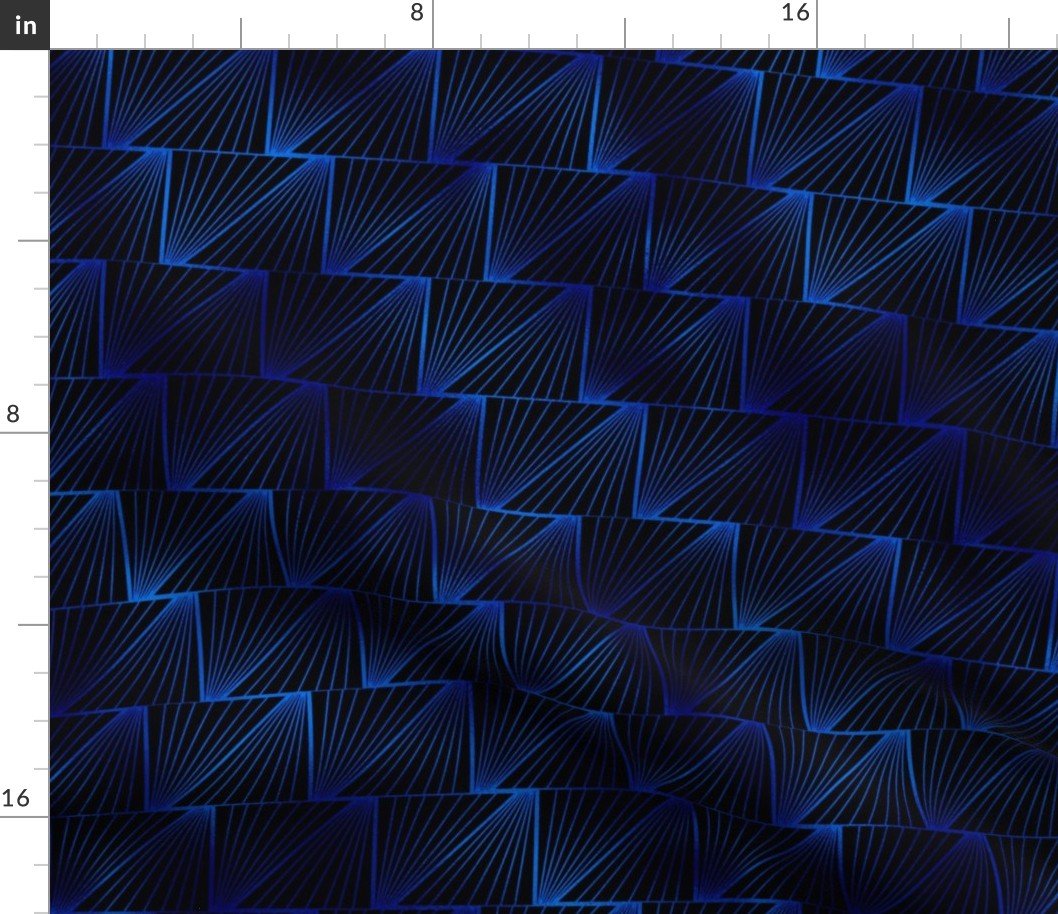 Diagonal Triangles in Black and Classic Blue Vintage Faux Foil Art Deco Vintage Foil Pattern Fabric