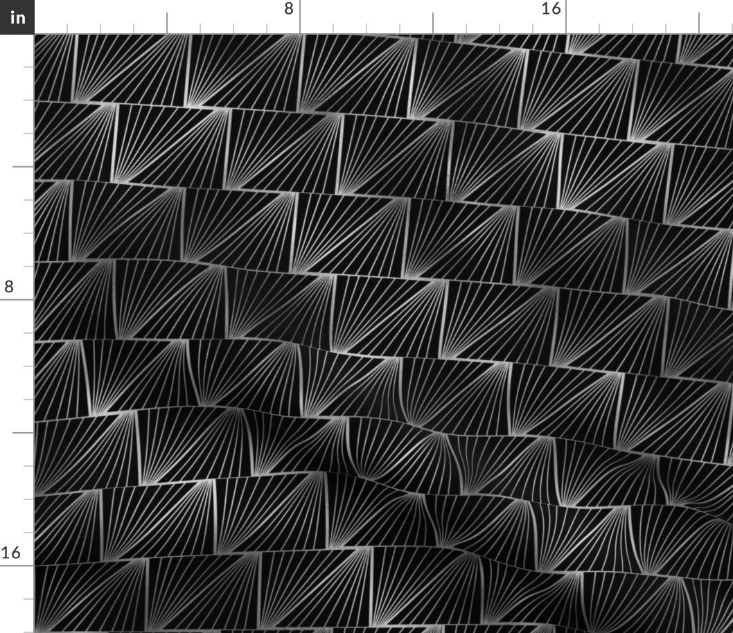 Diagonal Triangles in Black and Silver Vintage Faux Foil Art Deco Vintage Foil Pattern Fabric