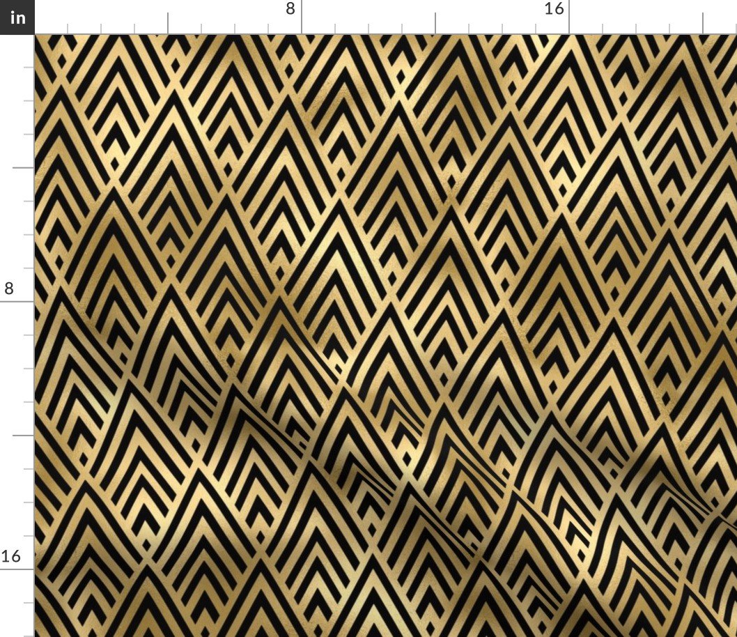 Diamond Chevrons in Black and Gold Vintage Faux Foil Art Deco Vintage Foil Pattern Fabric Diamond Chevrons in Black and Gold Vintage Faux Foil Art Deco Vintage Foil Pattern Fabric