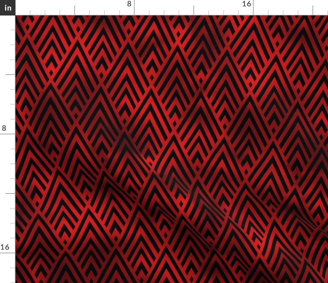Diamond Chevrons in Black and Ruby Red Vintage Faux Foil Art Deco Vintage Foil Pattern Fabric