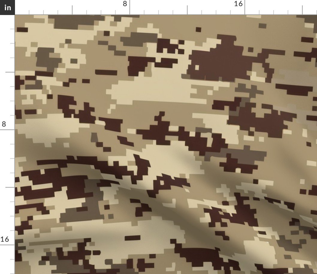 Digital Camouflage in Pixellated Swatches of Kkaki Beige, Clay Brown and Tan Fabric