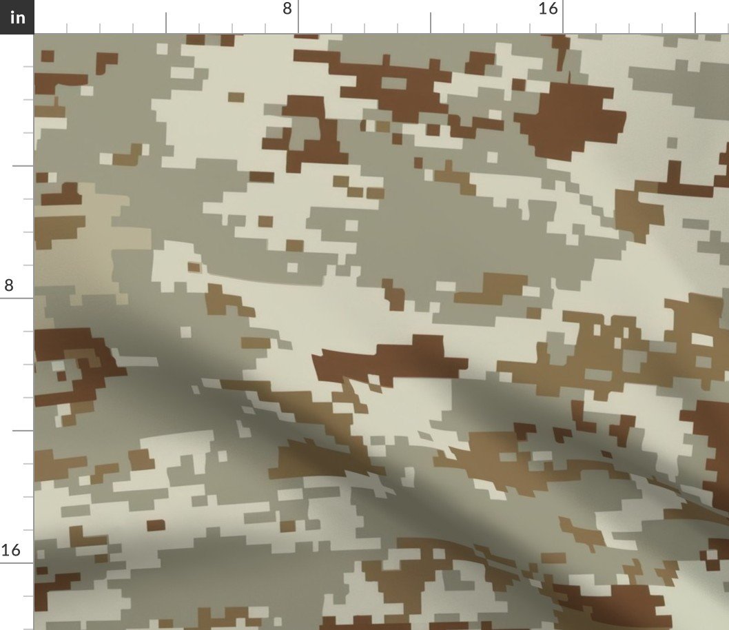 Digital Camouflage in Pixellated Swatches of Kkaki Beige, Desert Sage and Clay Brown Fabric