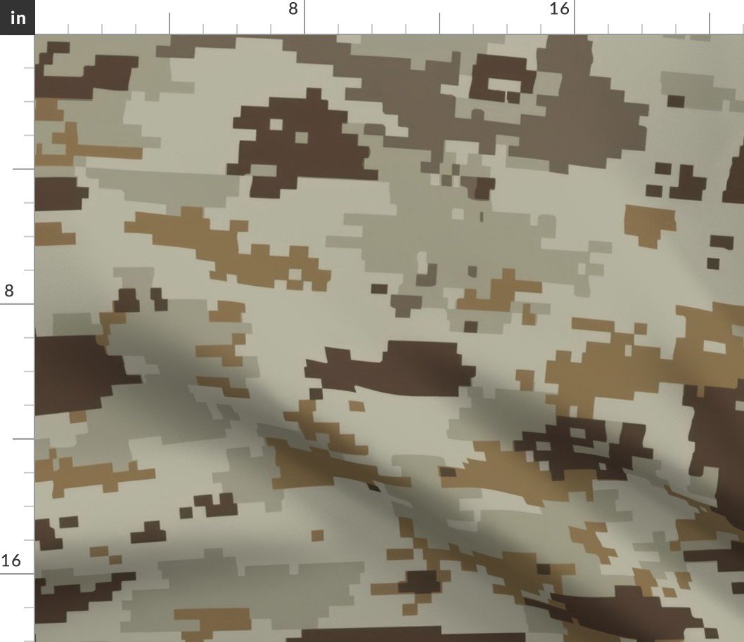 Digital Camouflage in Pixellated Swatches of Kkaki Beige, Olive Drab and Clay Brown Fabric