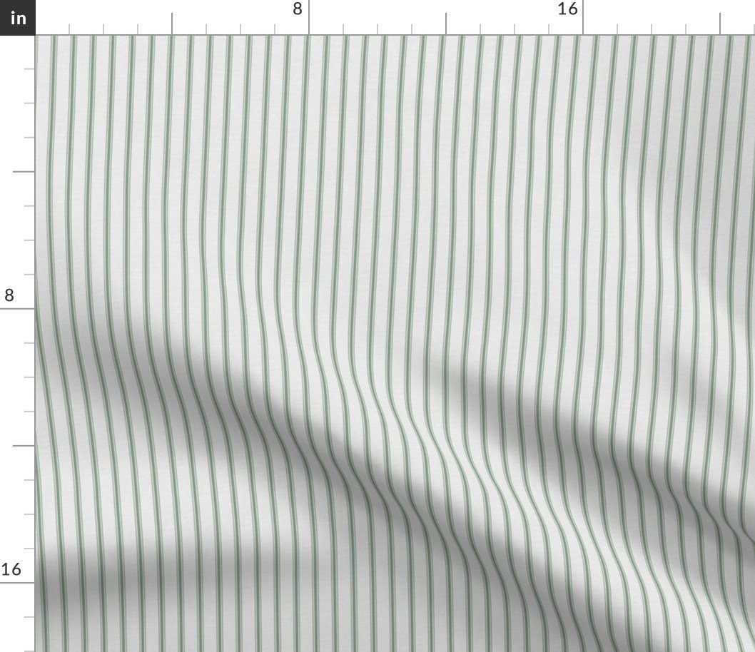 Distressed Vintage Fern Green Mattress Ticking with Half Inch Spacing Fabric