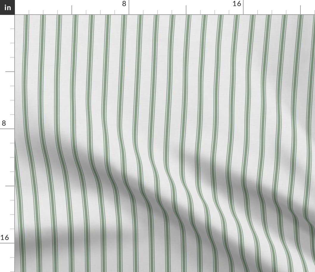 Distressed Vintage Fern Green Mattress Ticking with One Inch Spacing Fabric