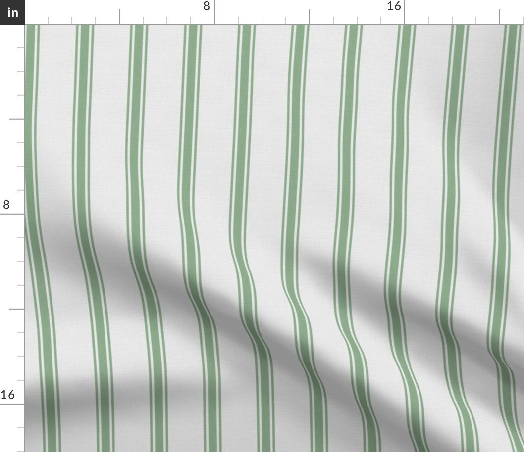 Distressed Vintage Fern Green Mattress Ticking with Two Inch Spacing Fabric