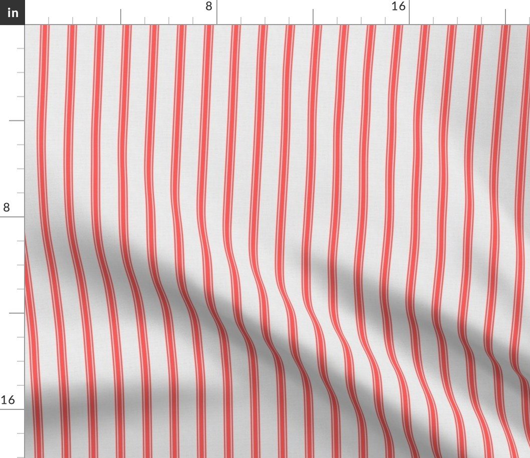 Distressed Vintage Scarlet Red Mattress Ticking with One Inch Spacing Fabric Distressed Vintage Scarlet Red Mattress Ticking with One Inch Spacing Fabric