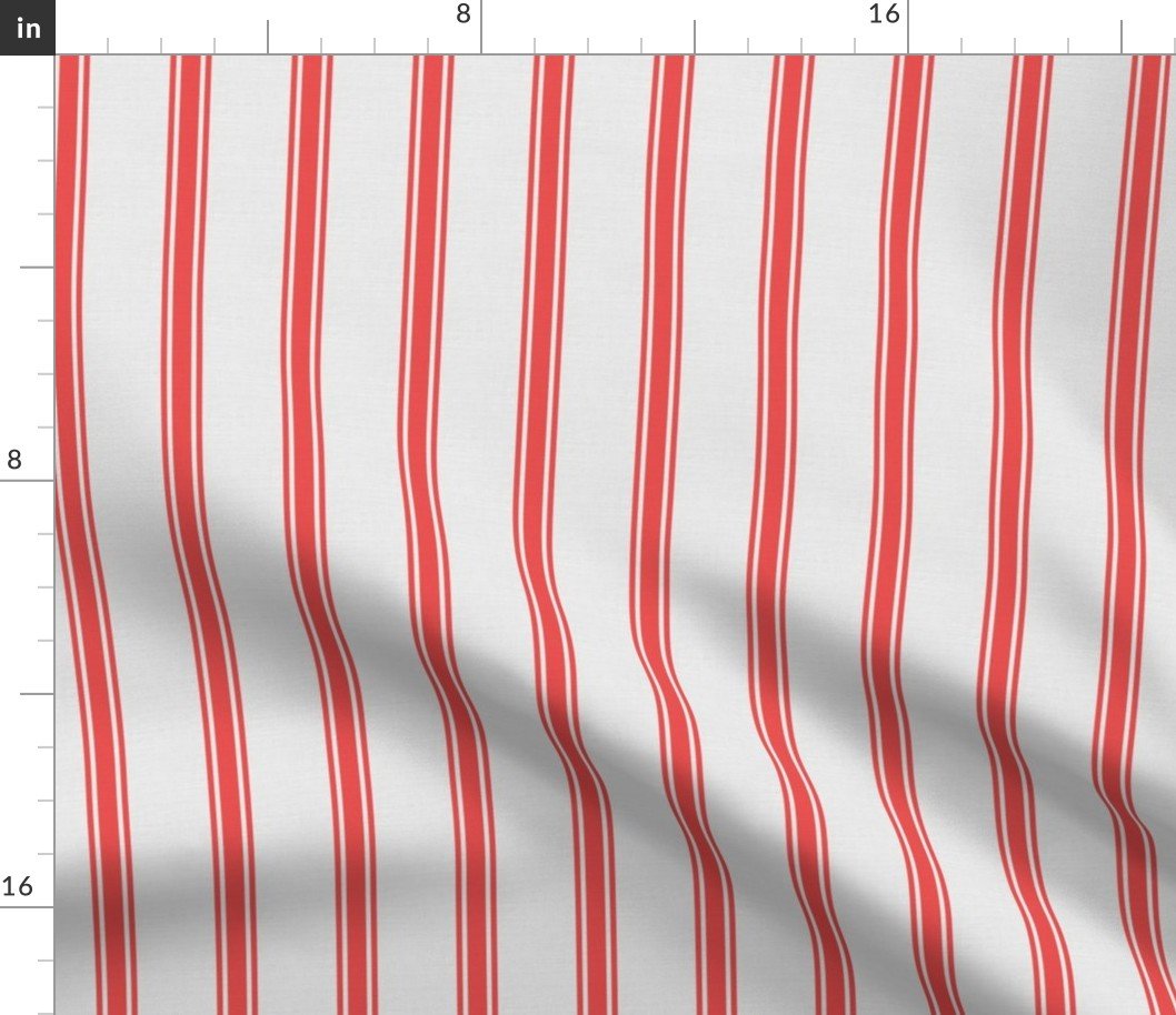 Distressed Vintage Scarlet Red Mattress Ticking with Two Inch Spacing Fabric Distressed Vintage Scarlet Red Mattress Ticking with Two Inch Spacing Fabric