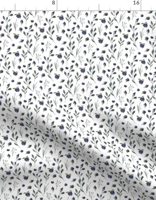 Ditsy Iris Purple Blue and Moss Flowers and Vines Fabric