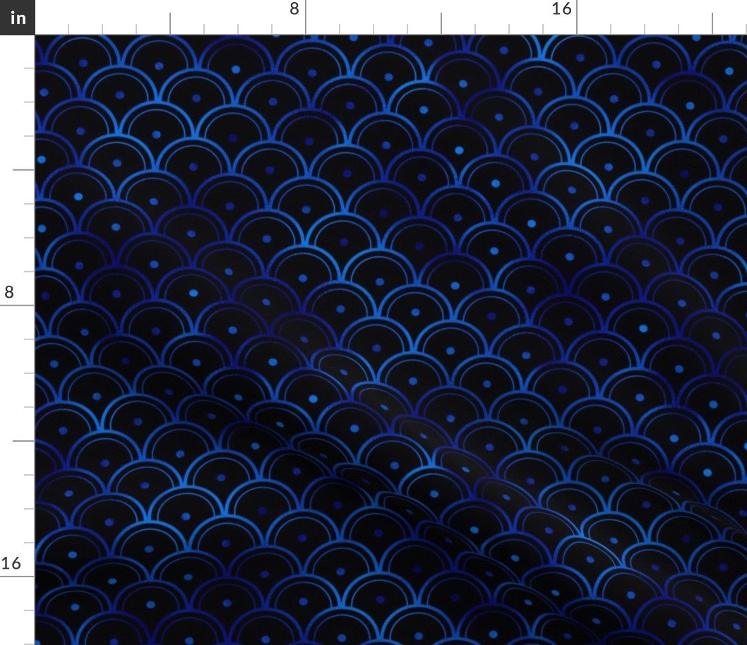 Dotted Scales in Black and Classic Blue Vintage Faux Foil Art Deco Vintage Foil Pattern Fabric