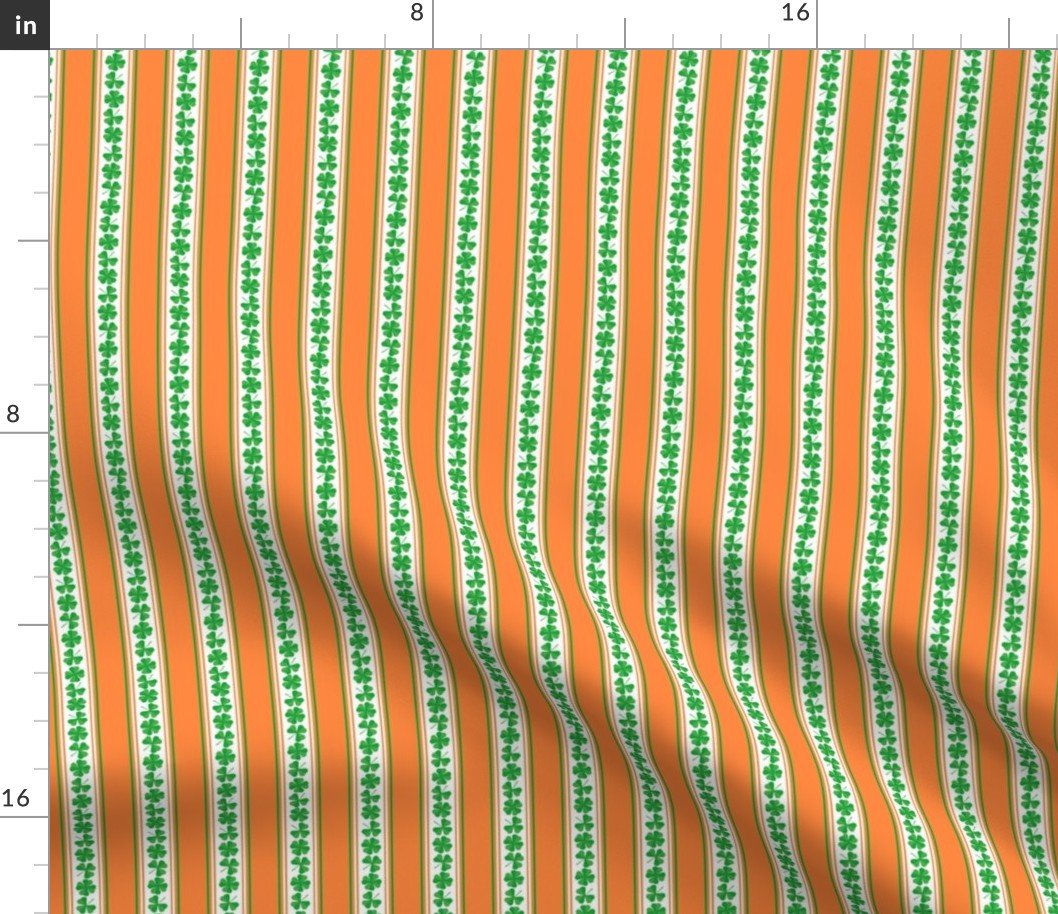 Double Striped Green and Orange St. Patricks 3 and 4-Leafed Shamrocks in Kelly Green on Orange Fabric Double Striped Green and Orange St. Patricks 3 and 4-Leafed Shamrocks in Kelly Green on Orange Fabric