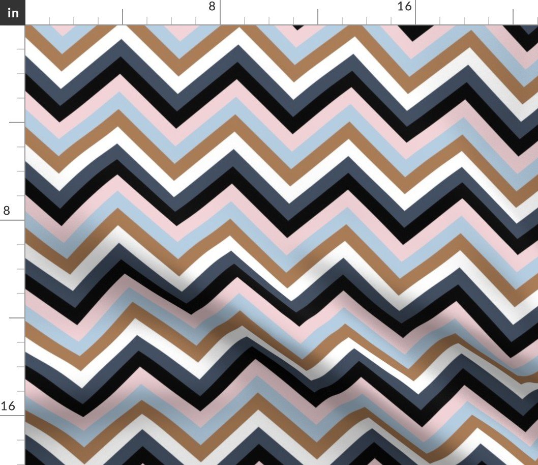Earth, Sky, Cloud, Dawn and Storm Small Jacobean Botanical Chevrons Fabric