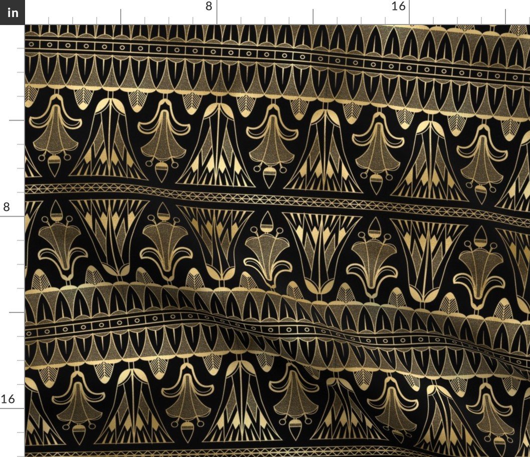 Egg and Dart Frieze in Black and Gold Vintage Faux Foil Art Deco Vintage Foil Pattern Fabric