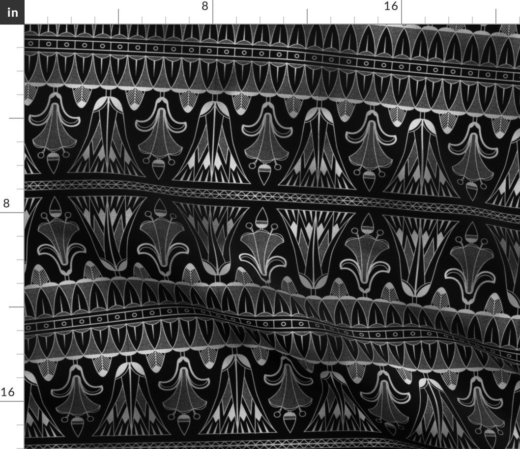 Egg and Dart Frieze in Black and Silver Vintage Faux Foil Art Deco Vintage Foil Pattern Fabric Egg and Dart Frieze in Black and Silver Vintage Faux Foil Art Deco Vintage Foil Pattern Fabric