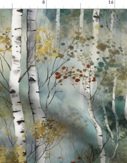 Endless Birch Tree Dreamscape Trees in Misty Forest Watercolor Fabric