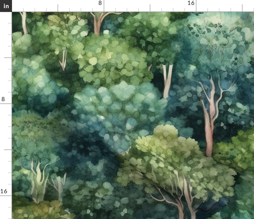 Endless Evergreen Dreamscape Trees in Watercolor Forest Fabric Endless Evergreen Dreamscape Trees in Watercolor Forest Fabric