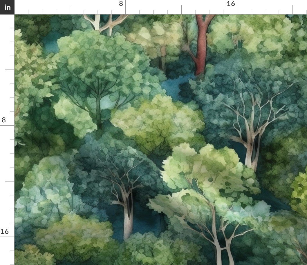 Endless Evergreen Dreamscape Trees in Watercolor Forest Fabric Endless Evergreen Dreamscape Trees in Watercolor Forest Fabric
