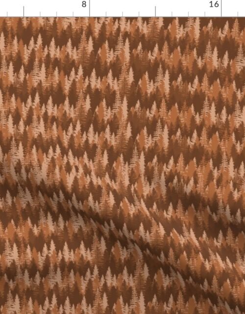 Endless Evergreen Forest with Fir Trees in Shades of Brown Fabric