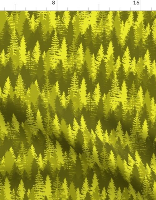Endless Evergreen Forest with Fir Trees in Shades of Golden Yellow Fabric