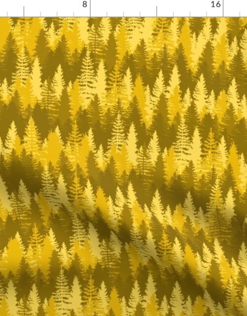 Endless Evergreen Forest with Fir Trees in Shades of Orange Fabric