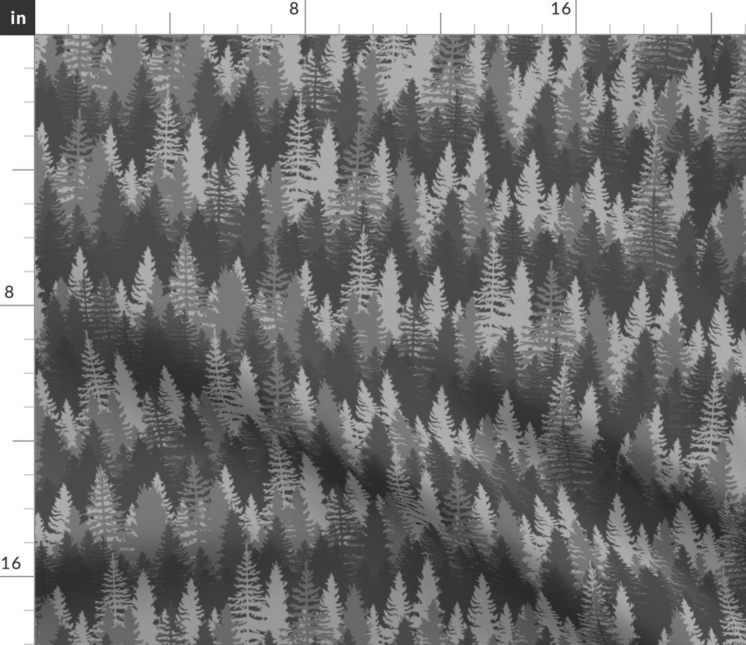 Endless Evergreen Forest with Fir Trees in Shades of Orange Fabric