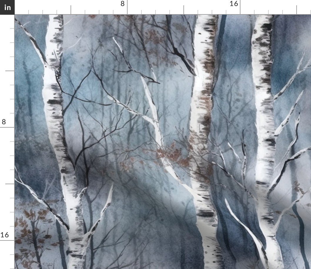 Endless Silver Birch Tree Dreamscape Trees in Misty Forest Watercolor Fabric Endless Silver Birch Tree Dreamscape Trees in Misty Forest Watercolor Fabric