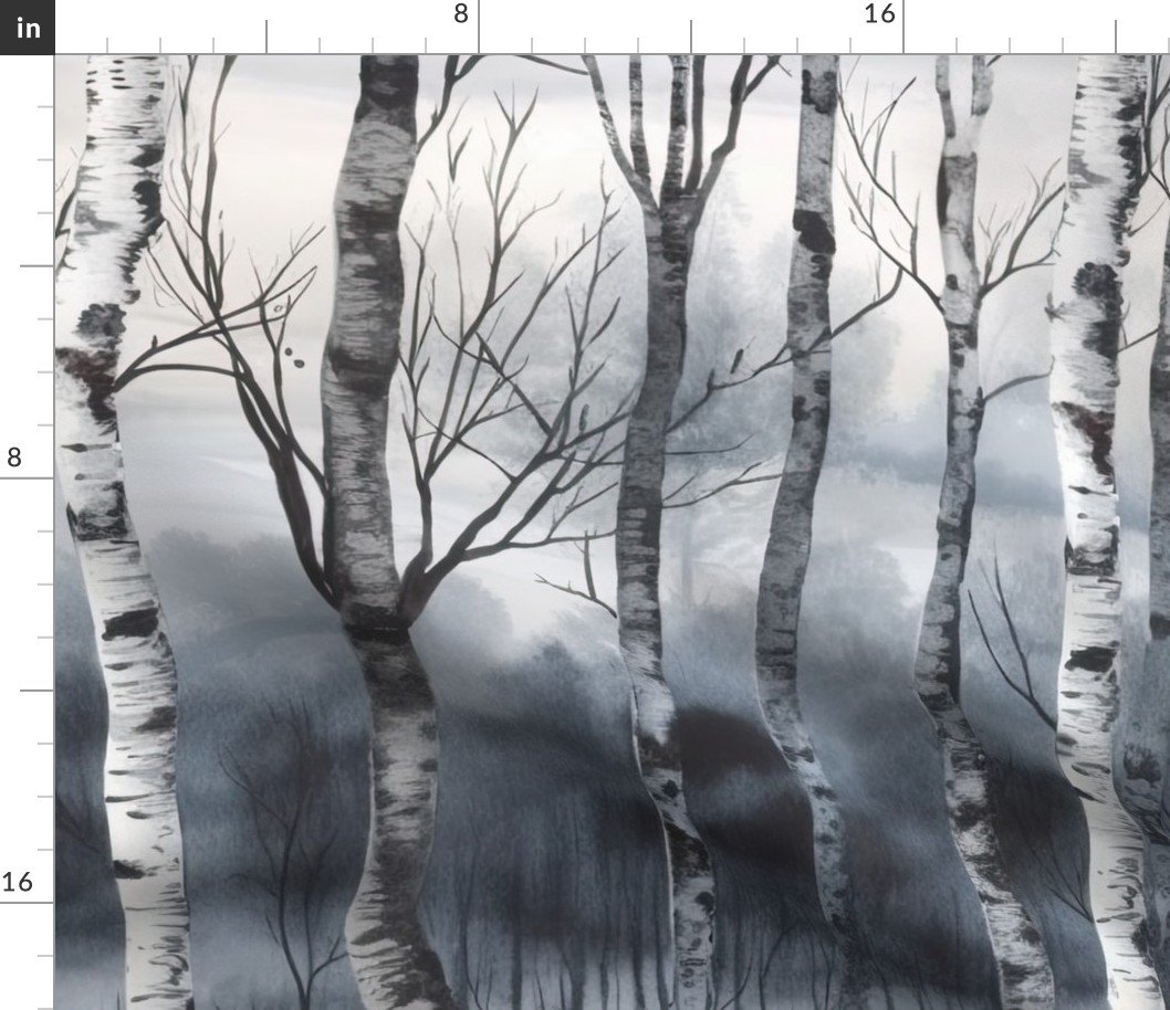 Endless Silver Birch Tree Dreamscape Trees in Misty Forest Watercolor Fabric Endless Silver Birch Tree Dreamscape Trees in Misty Forest Watercolor Fabric